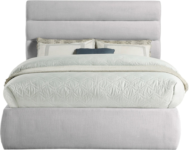Adam Linen Textured Fabric Upholstered Full Bed in Grey - B1255Grey-F