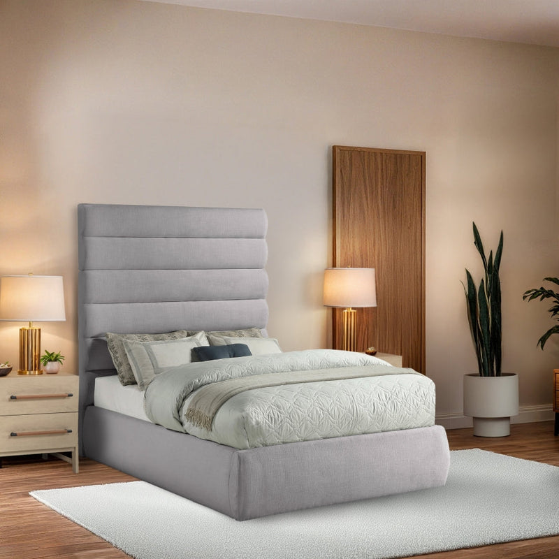 Adam Linen Textured Fabric Upholstered Full Bed in Grey - B1255Grey-F70