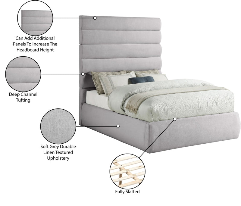 Adam Linen Textured Fabric Upholstered Full Bed in Grey - B1255Grey-F70