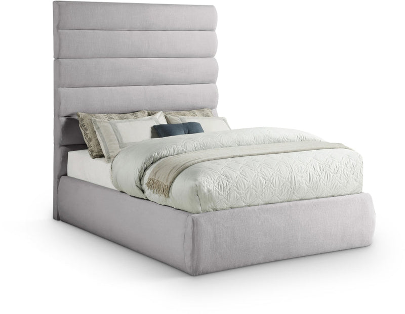Adam Linen Textured Fabric Upholstered Full Bed in Grey - B1255Grey-F70