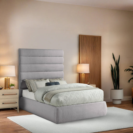 Adam Linen Textured Fabric Upholstered Full Bed in Grey - B1255Grey-F70
