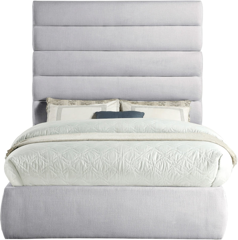 Adam Linen Textured Fabric Upholstered Full Bed in Grey - B1255Grey-F70