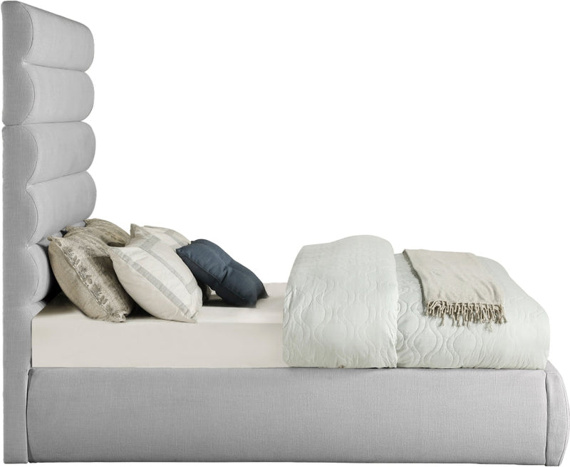 Adam Linen Textured Fabric Upholstered Full Bed in Grey - B1255Grey-F70