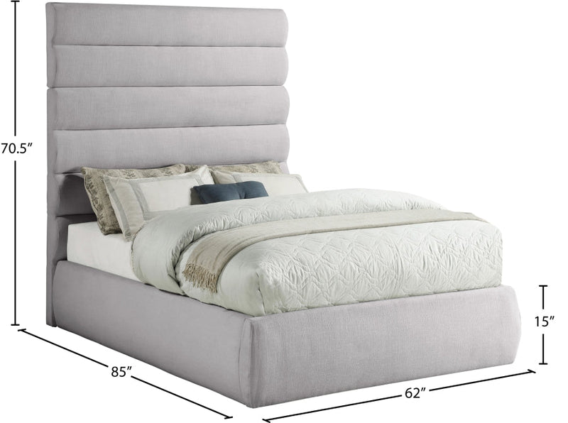 Adam Linen Textured Fabric Upholstered Full Bed in Grey - B1255Grey-F70