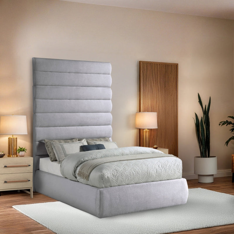 Adam Linen Textured Fabric Upholstered Full Bed in Grey - B1255Grey-F90