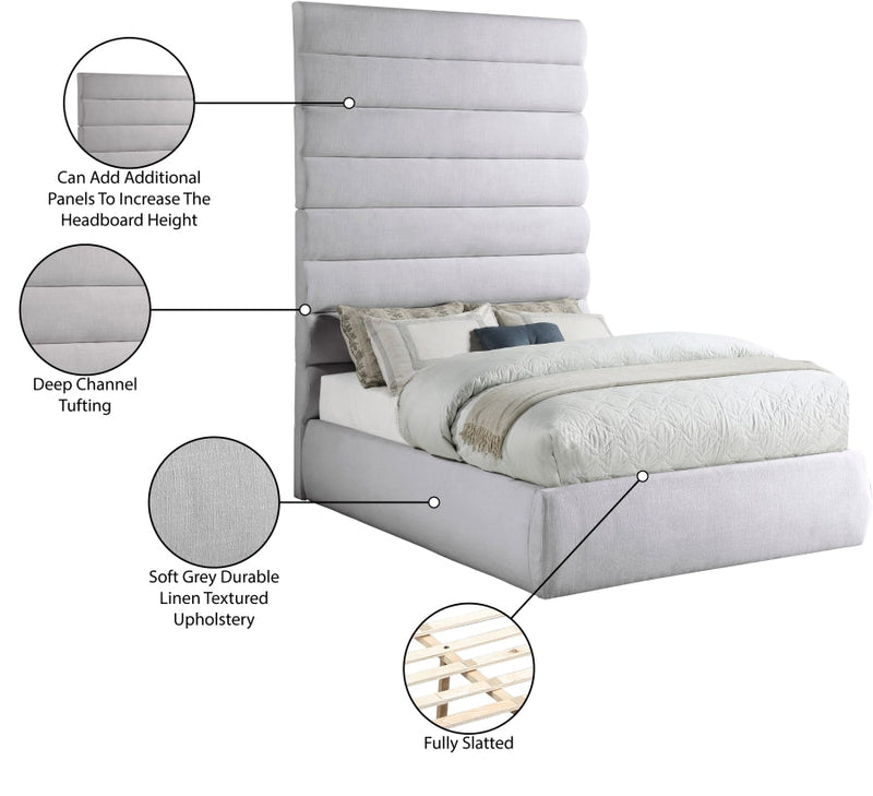 Adam Linen Textured Fabric Upholstered Full Bed in Grey - B1255Grey-F90