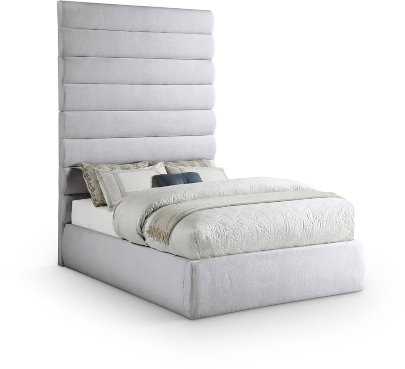 Adam Linen Textured Fabric Upholstered Full Bed in Grey - B1255Grey-F90