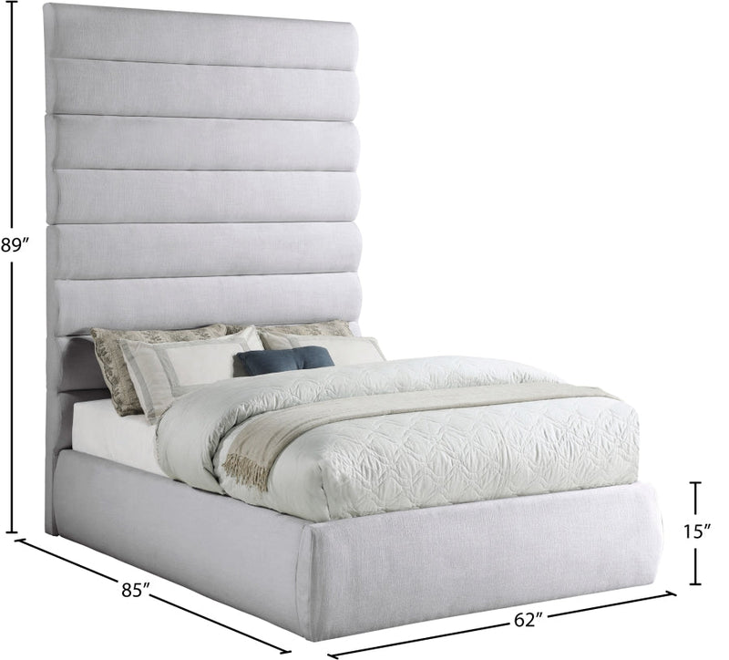 Adam Linen Textured Fabric Upholstered Full Bed in Grey - B1255Grey-F90