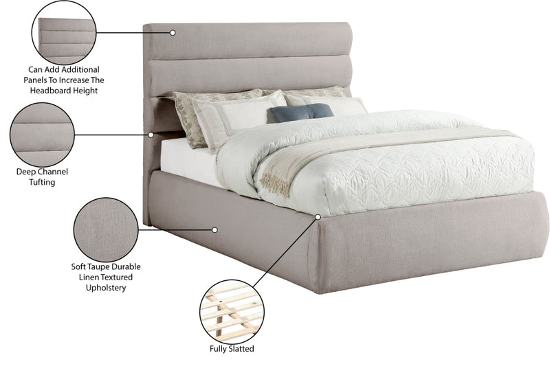 Adam Linen Textured Fabric Upholstered Full Bed in Taupe - B1255Taupe-F