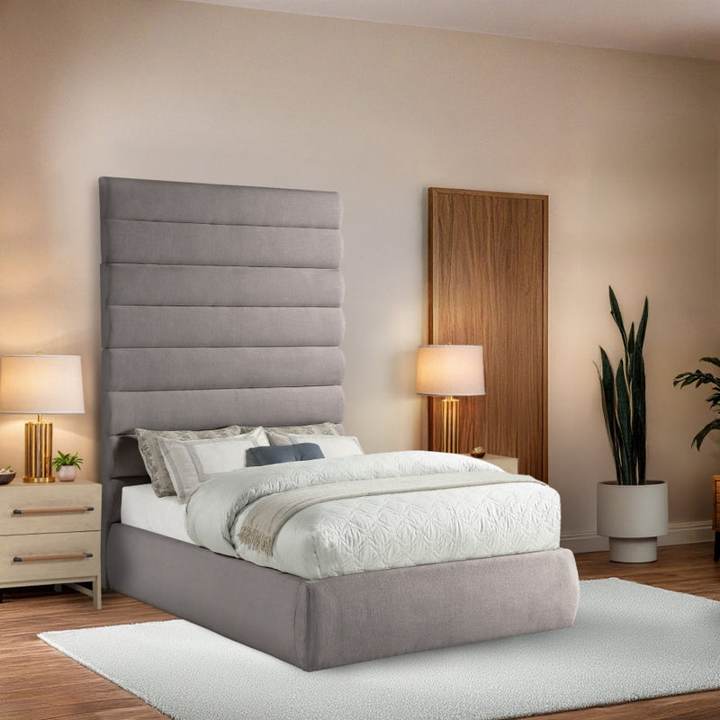 Adam Linen Textured Fabric Upholstered Full Bed in Taupe - B1255Taupe-F90