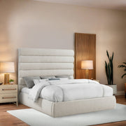 Adam Linen Textured Fabric Upholstered King Bed in Cream - B1255Cream-K70