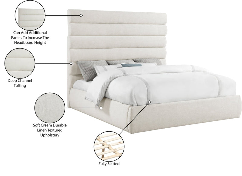 Adam Linen Textured Fabric Upholstered King Bed in Cream - B1255Cream-K70