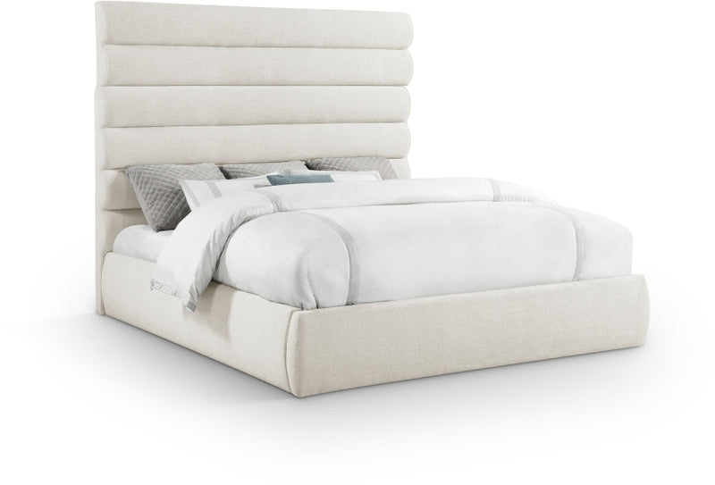 Adam Linen Textured Fabric Upholstered King Bed in Cream - B1255Cream-K70
