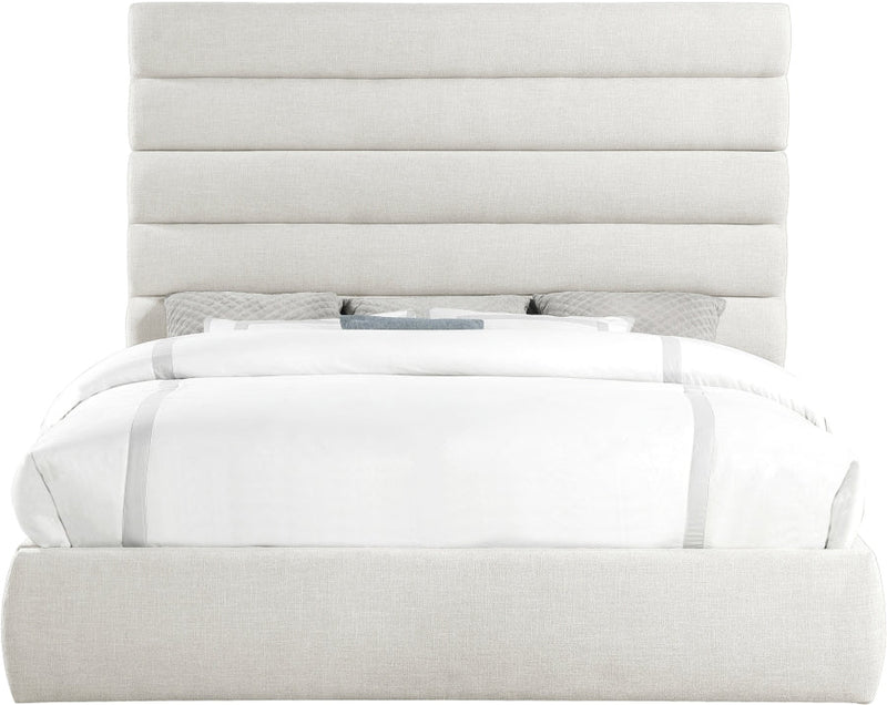 Adam Linen Textured Fabric Upholstered King Bed in Cream - B1255Cream-K70