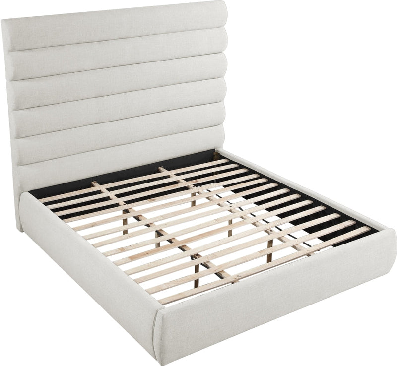 Adam Linen Textured Fabric Upholstered King Bed in Cream - B1255Cream-K70
