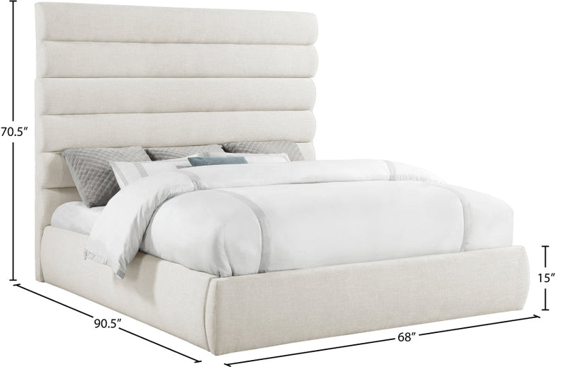 Adam Linen Textured Fabric Upholstered King Bed in Cream - B1255Cream-K70