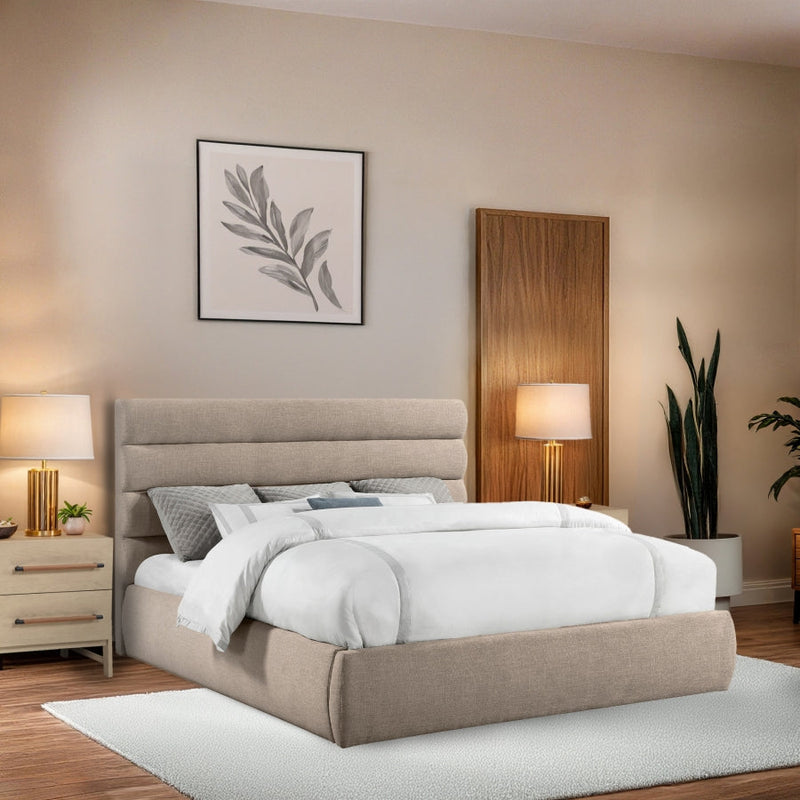Adam Linen Textured Fabric Upholstered King Bed in Taupe - B1255Taupe-K