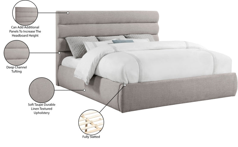 Adam Linen Textured Fabric Upholstered King Bed in Taupe - B1255Taupe-K