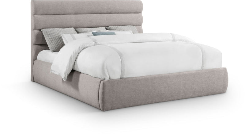 Adam Linen Textured Fabric Upholstered King Bed in Taupe - B1255Taupe-K