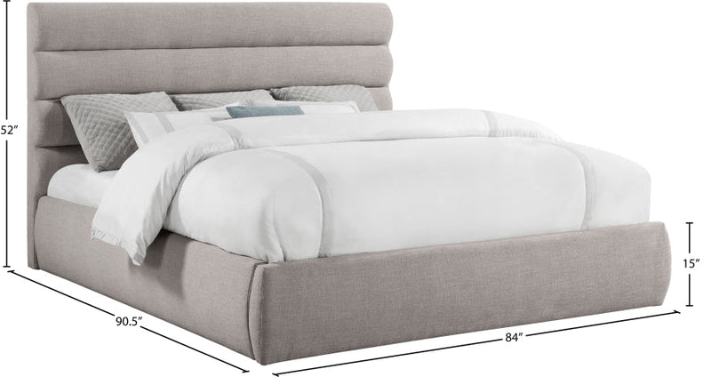 Adam Linen Textured Fabric Upholstered King Bed in Taupe - B1255Taupe-K