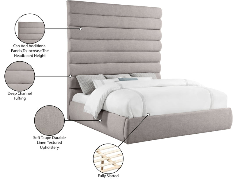 Adam Linen Textured Fabric Upholstered King Bed in Taupe - B1255Taupe-K90