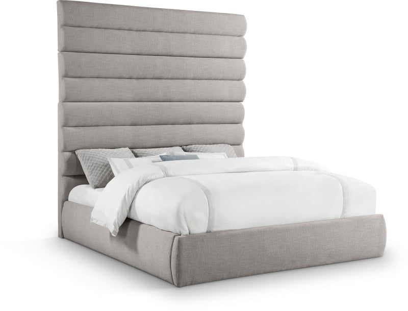 Adam Linen Textured Fabric Upholstered King Bed in Taupe - B1255Taupe-K90