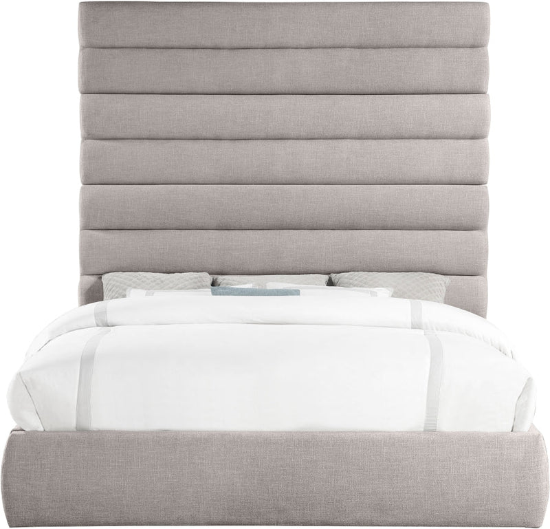 Adam Linen Textured Fabric Upholstered King Bed in Taupe - B1255Taupe-K90