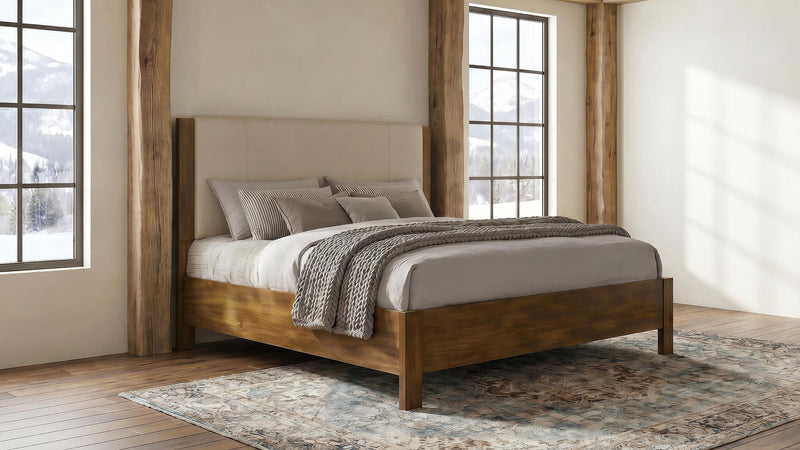 Adderley Eastern King Wood Panel Bed Cream and Warm Brown - 215851KE