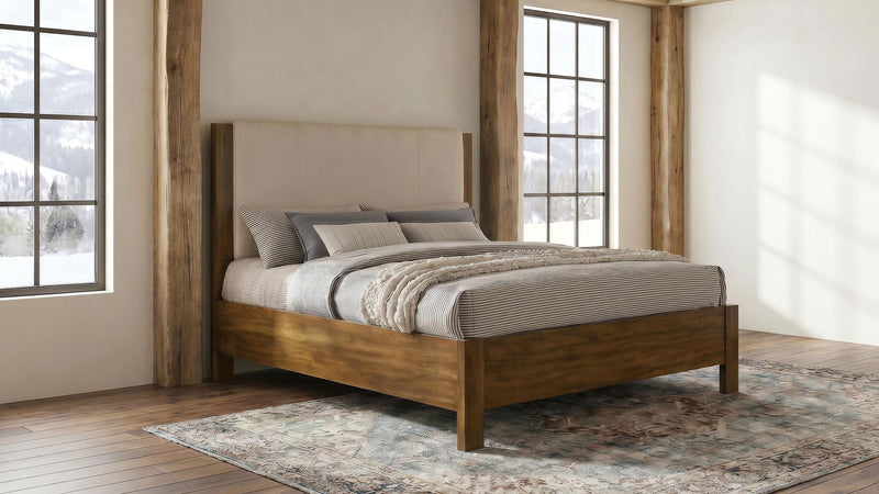 Adderley Queen Wood Panel Bed Cream and Warm Brown - 215851Q