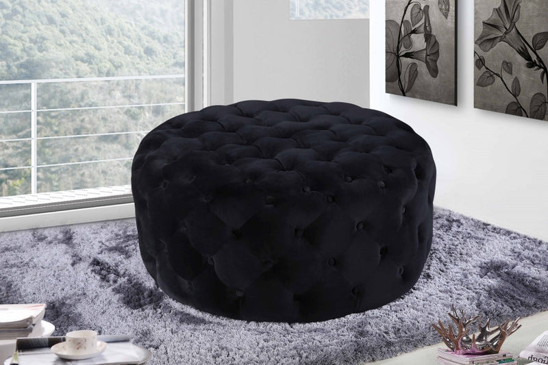 Addison Velvet Upholstered Ottoman in Black - 122Black