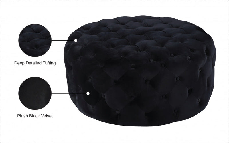 Addison Velvet Upholstered Ottoman in Black - 122Black