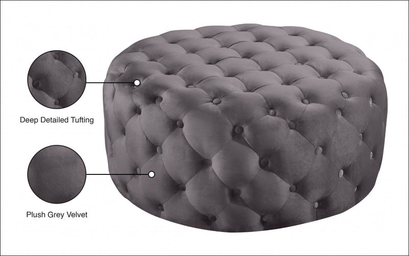 Addison Velvet Upholstered Ottoman in Grey - 122Grey