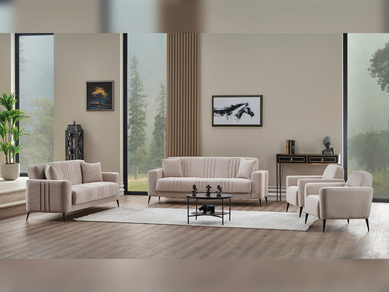 Adela 3-pieces (Sofa & Loveseat & Chair) Livingroom Set Cream in Cream - 101-ADE-ELI02-321