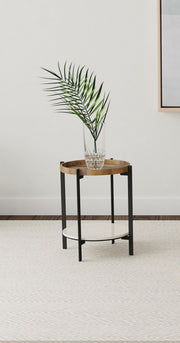 Adhvik Round End Side Table Marble Shelf Natural and Black - 931218
