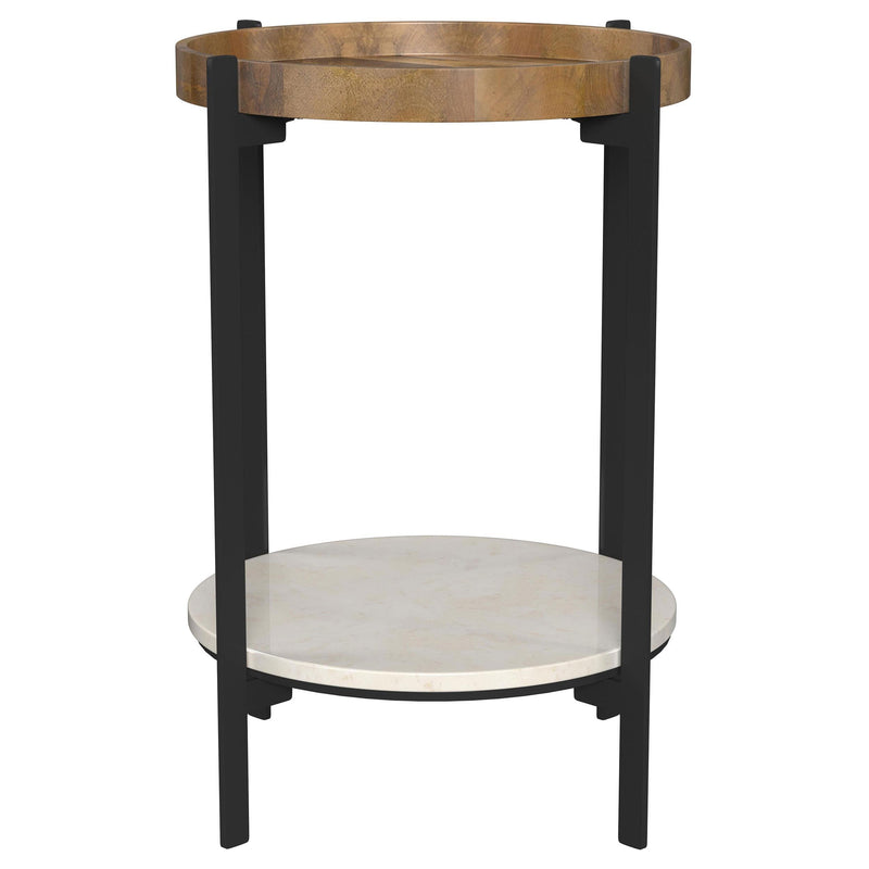 Adhvik Round End Side Table Marble Shelf Natural and Black - 931218