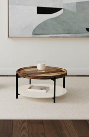 Adhvik Round Wood Top Marble Shelf Coffee Table Natural - 721888