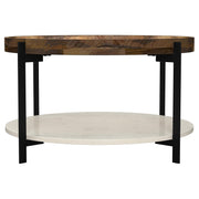 Adhvik Round Wood Top Marble Shelf Coffee Table Natural - 721888