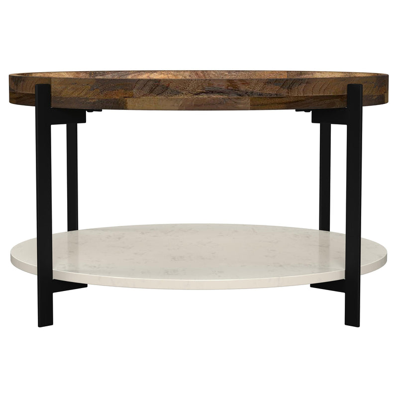 Adhvik Round Wood Top Marble Shelf Coffee Table Natural - 721888