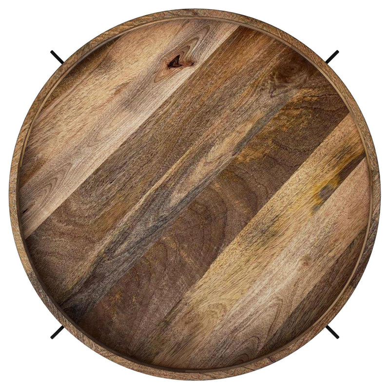 Adhvik Round Wood Top Marble Shelf Coffee Table Natural - 721888