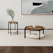 Adhvik Round Wood Top Marble Shelf Coffee Table Natural - 721888