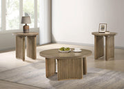 Adina 3-piece Round Coffee Table Set Distressed Light Brown - 722938-S3