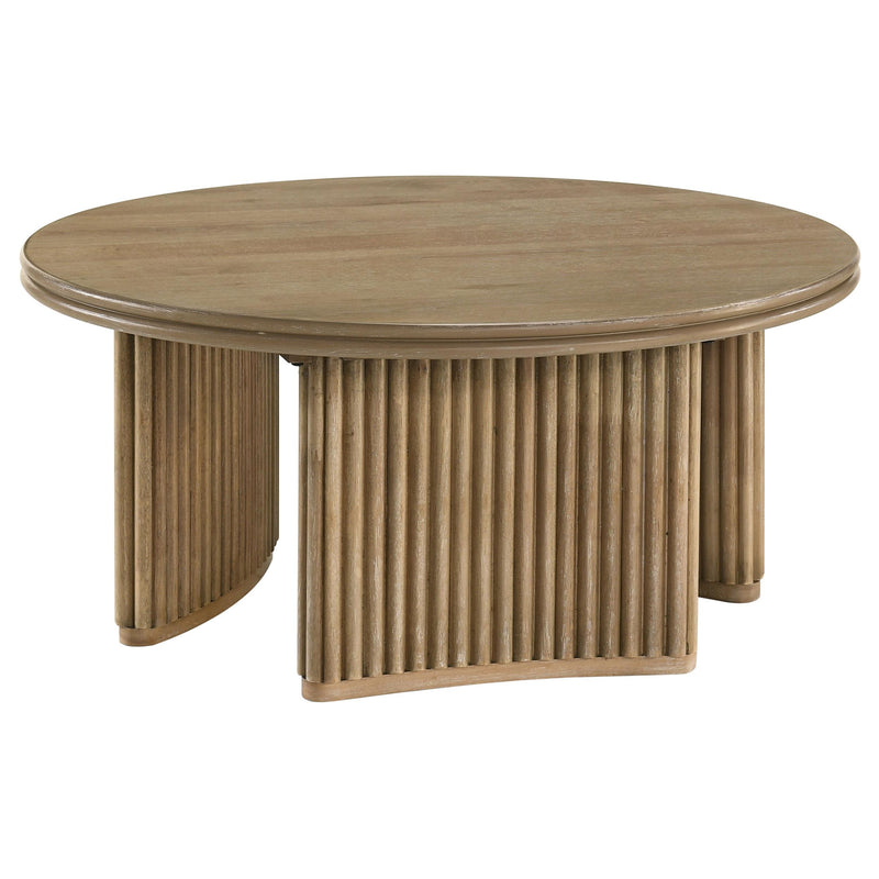 Adina 3-piece Round Coffee Table Set Distressed Light Brown - 722938-S3