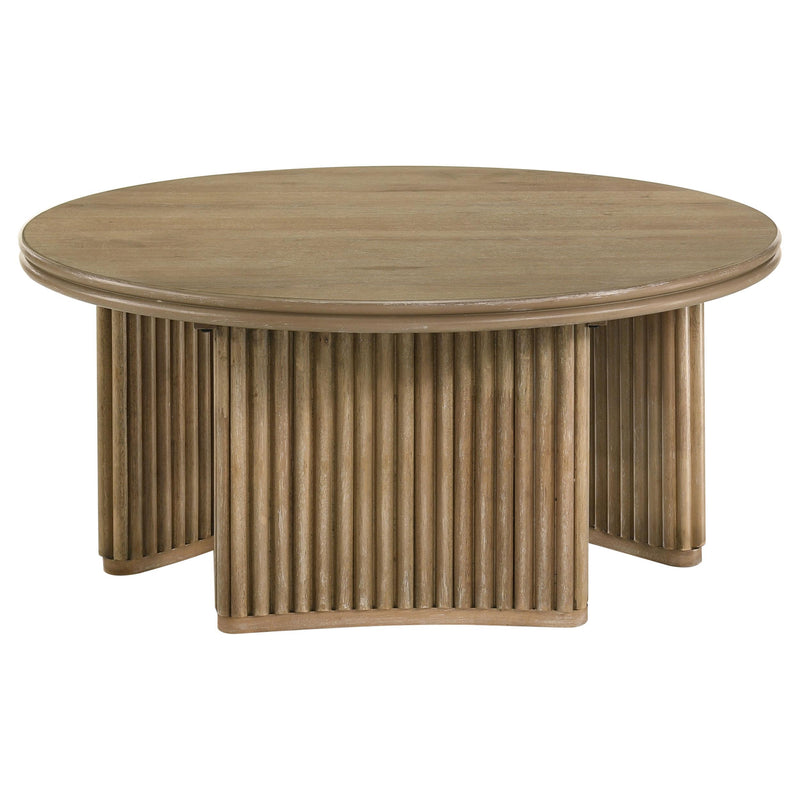 Adina 36-inch Round Wood Coffee Table Distressed Light Brown - 722938