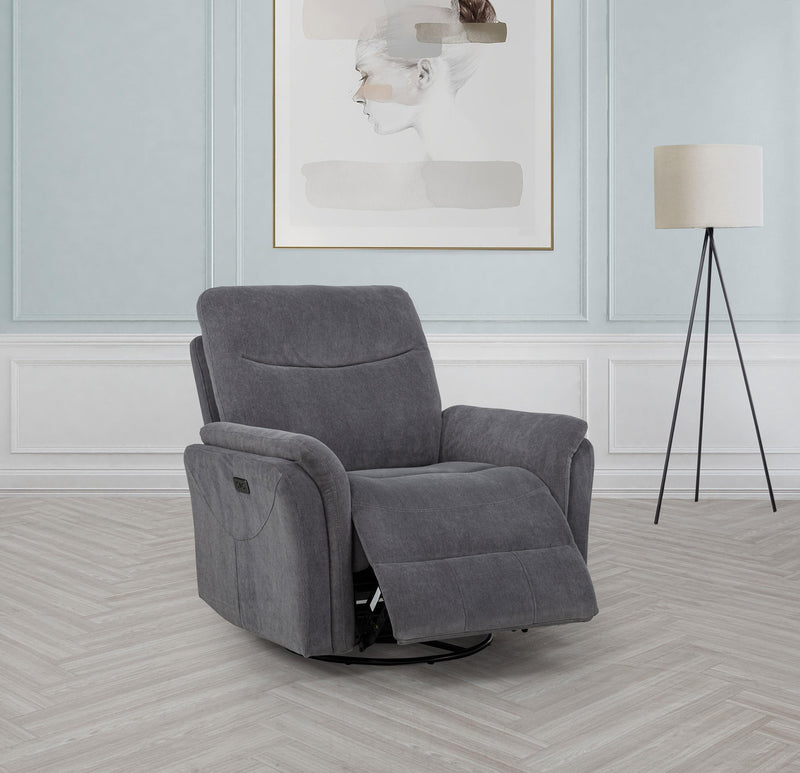 Adler Upholstered Power Swivel Glider Recliner Charcoal Grey - 610443P
