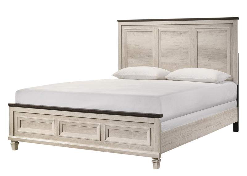 Adrian - White Panel King Bed with Brown Accent - B337-K-Bed