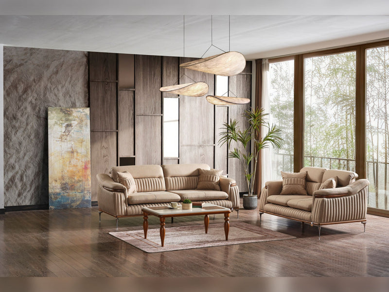 Ahsen 3-pieces (Sofa & 2 Chair) Livingroom Set Beige in Beige - 200-AHS-MODBEIGE-311