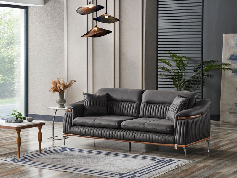 Ahsen 3-pieces (Sofa & Loveseat & Chair) Livingroom Set Dark Grey in Dark Grey - 200-AHS-MODDGRAY-321