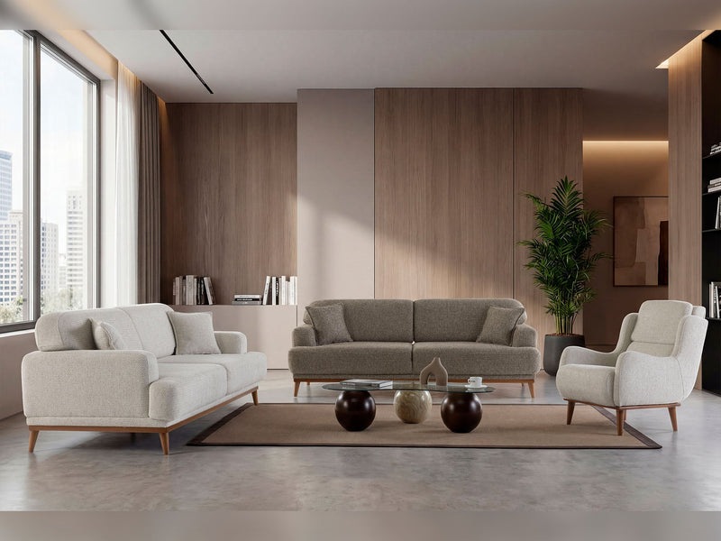 Aida 4-pieces (2 Sofa & 2 Chair) Livingroom in Cream - Brown - 200-ZEN-AID-CRE-BRO-3311