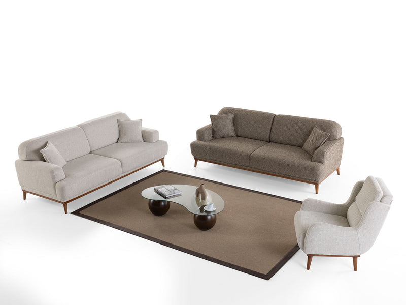 Aida 4-pieces (2 Sofa & 2 Chair) Livingroom in Cream - Brown - 200-ZEN-AID-CRE-BRO-3311