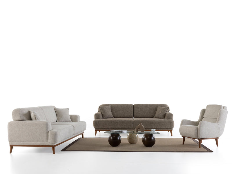 Aida 4-pieces (2 Sofa & 2 Chair) Livingroom in Cream - Brown - 200-ZEN-AID-CRE-BRO-3311